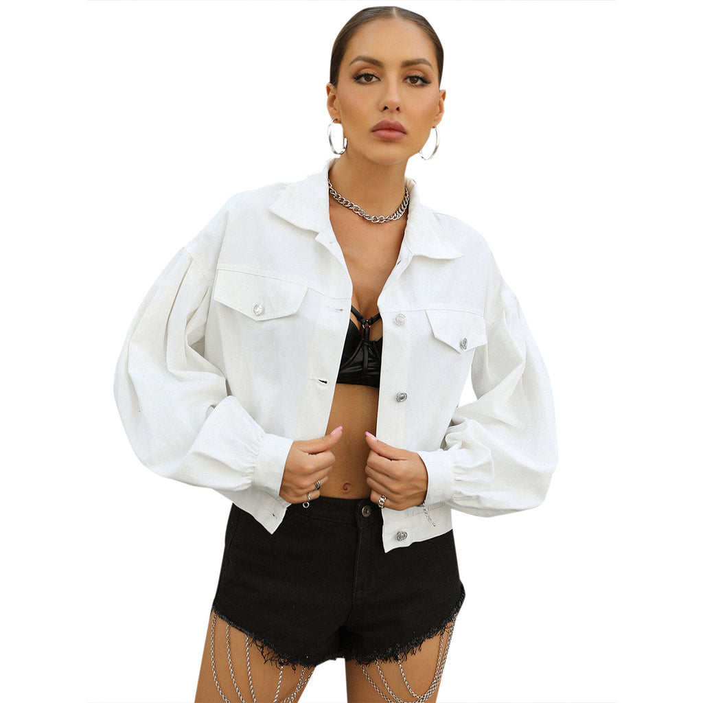 Women's Loose Fit Denim Jacket - Cropped Cotton Button-Up Jean Jacket