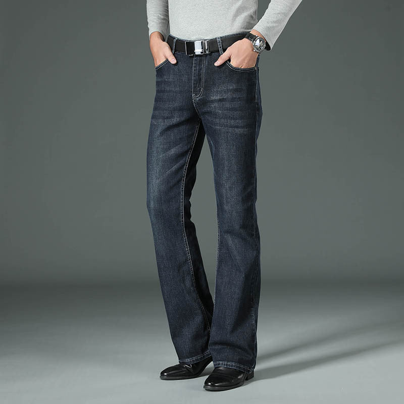 Men's High Waist Flared Jeans - Stretch Wide Leg Denim Bell Bottom Pants