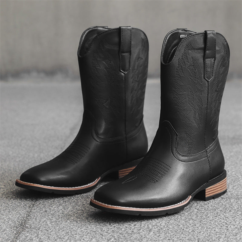 Vintage Western Cowboy Boots – Embroidered Square Toe Boots