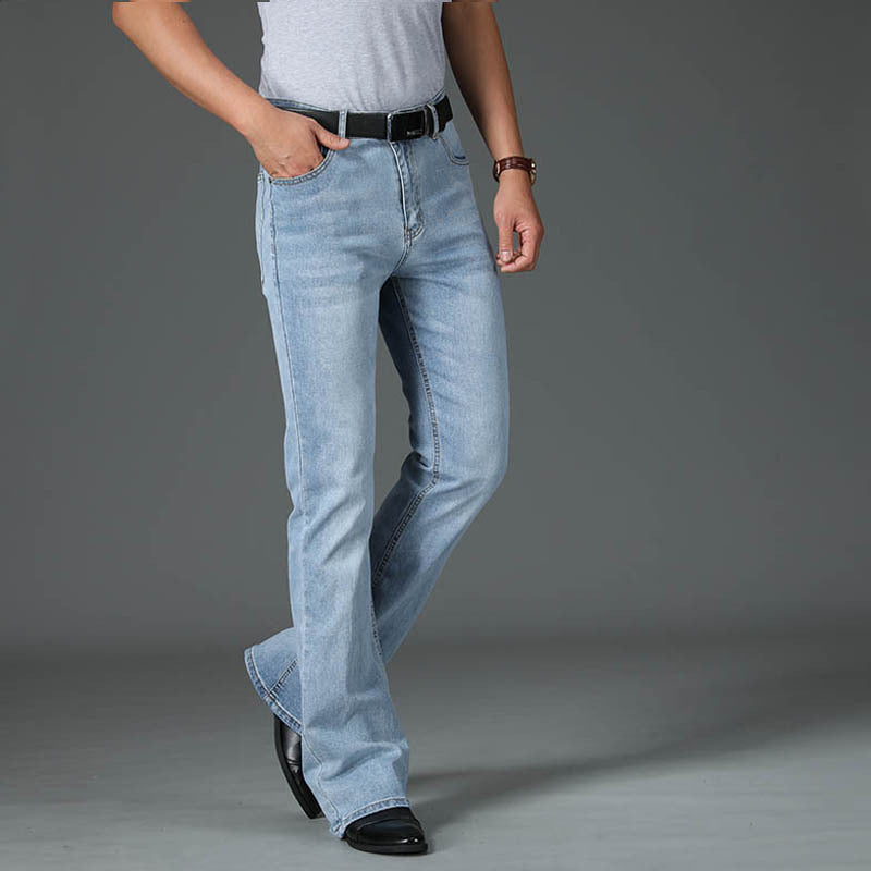 Men's High Waist Flared Jeans - Stretch Wide Leg Denim Bell Bottom Pants