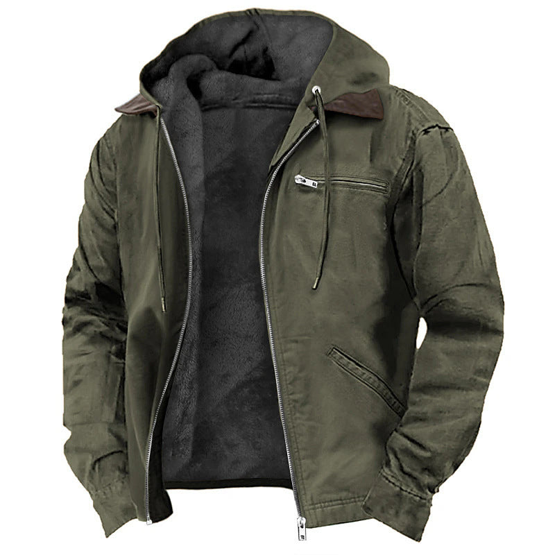 Men's Hooded Fleece Jacket - Casual Zip-Up Winter Hoodie Coat