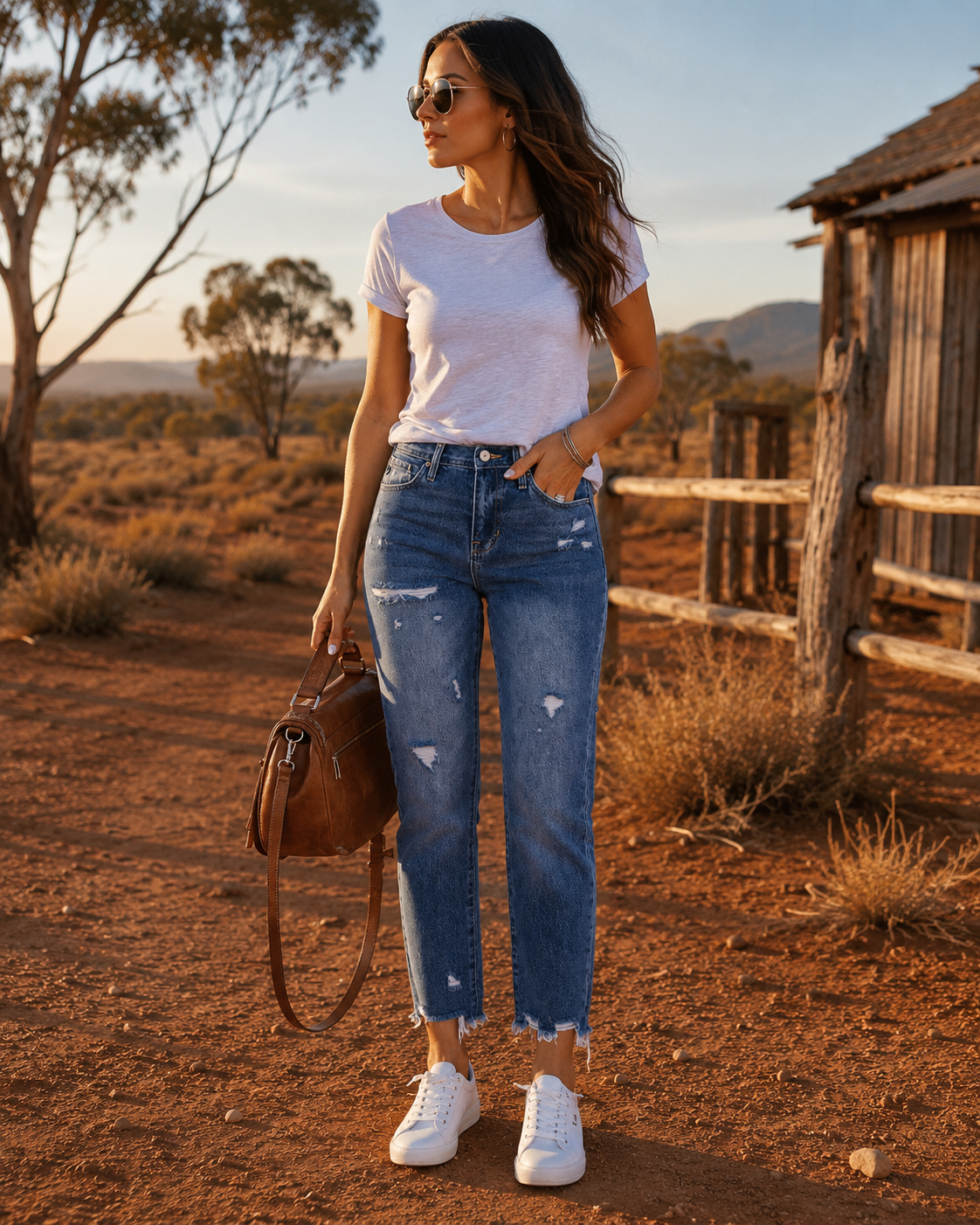 Women's Distressed Skinny Jeans - Stretch Ripped Denim Slim Fit Jeans