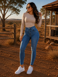 Women's High Waist Cropped Skinny Jeans - Stretch Denim Pants