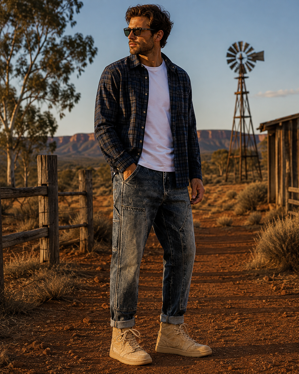 Men's Patchwork Cargo Jeans - Loose Fit Multi Pocket Straight Leg Denim Pants