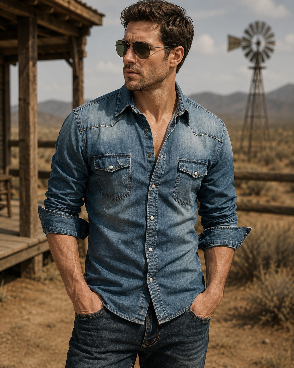 Men's Classic Denim Jacket - Casual Jacket with Lapel Collar