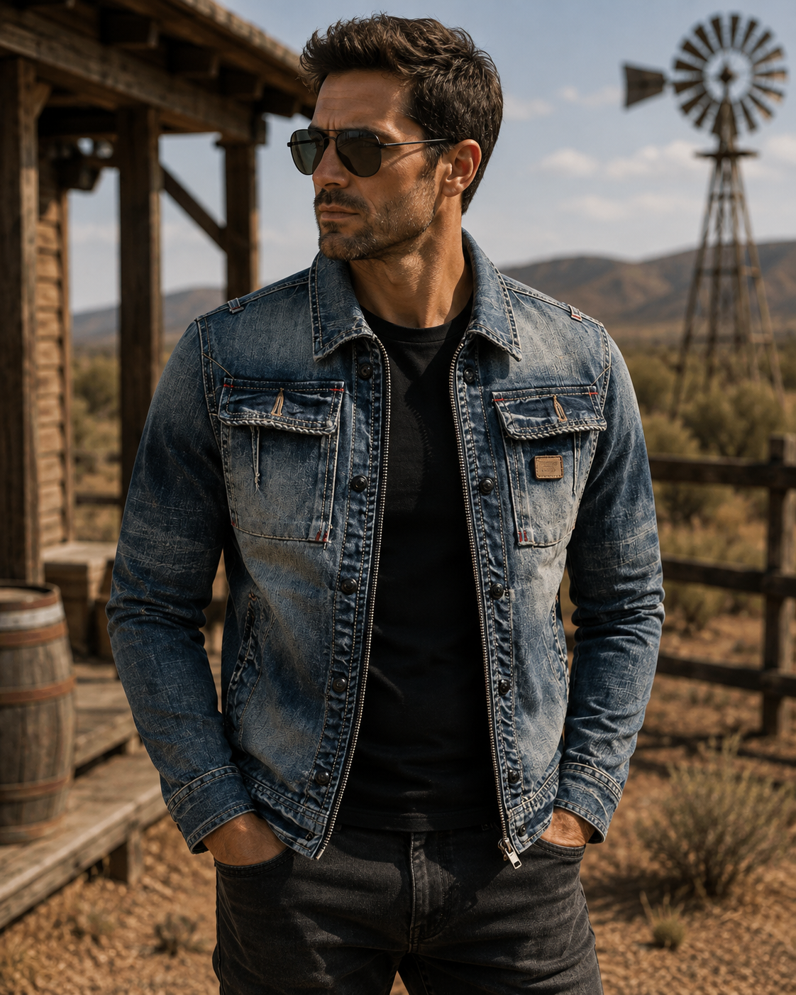 Men's Vintage Denim Jacket - Retro Zip-Up Casual Motorcycle Jacket