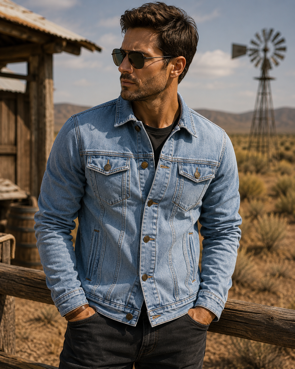 Men's Loose Fit Denim Jacket - Casual Cotton Trucker Jacket with Utility Pockets