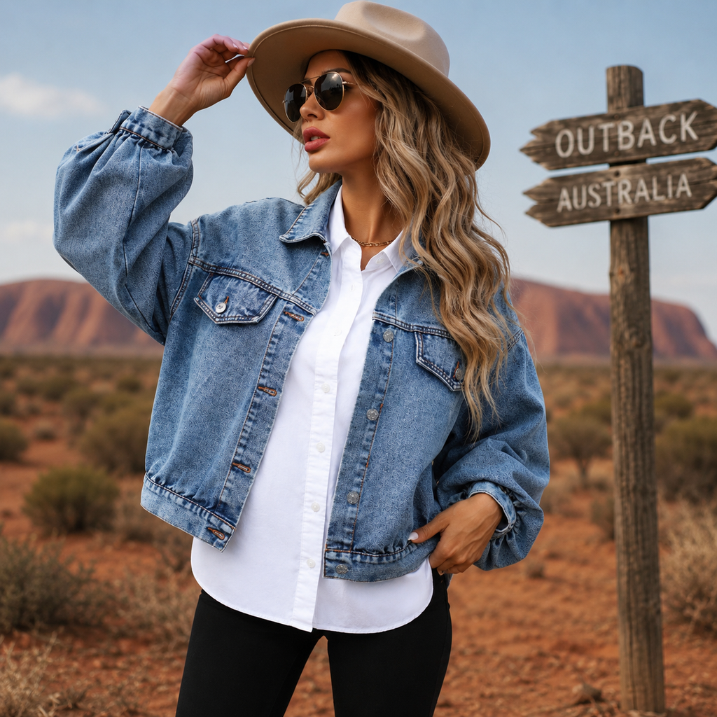 Women's Loose Fit Denim Jacket - Cropped Cotton Button-Up Jean Jacket
